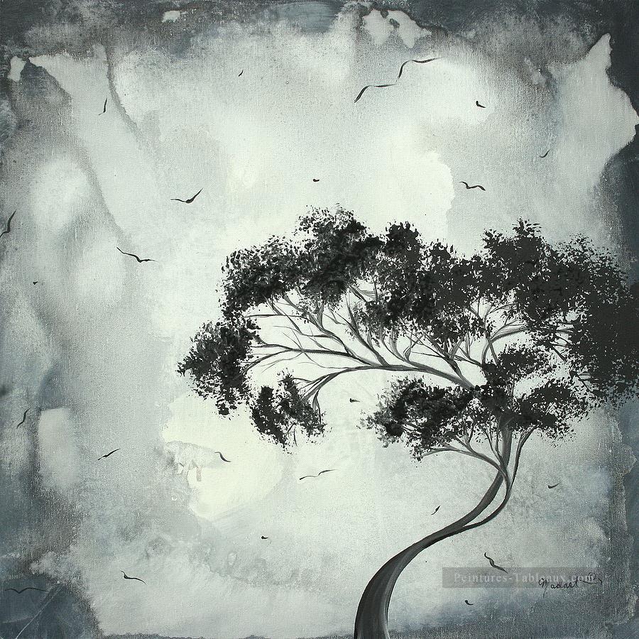 Noire et blanche arbre et oiseaux Peintures à l'huile